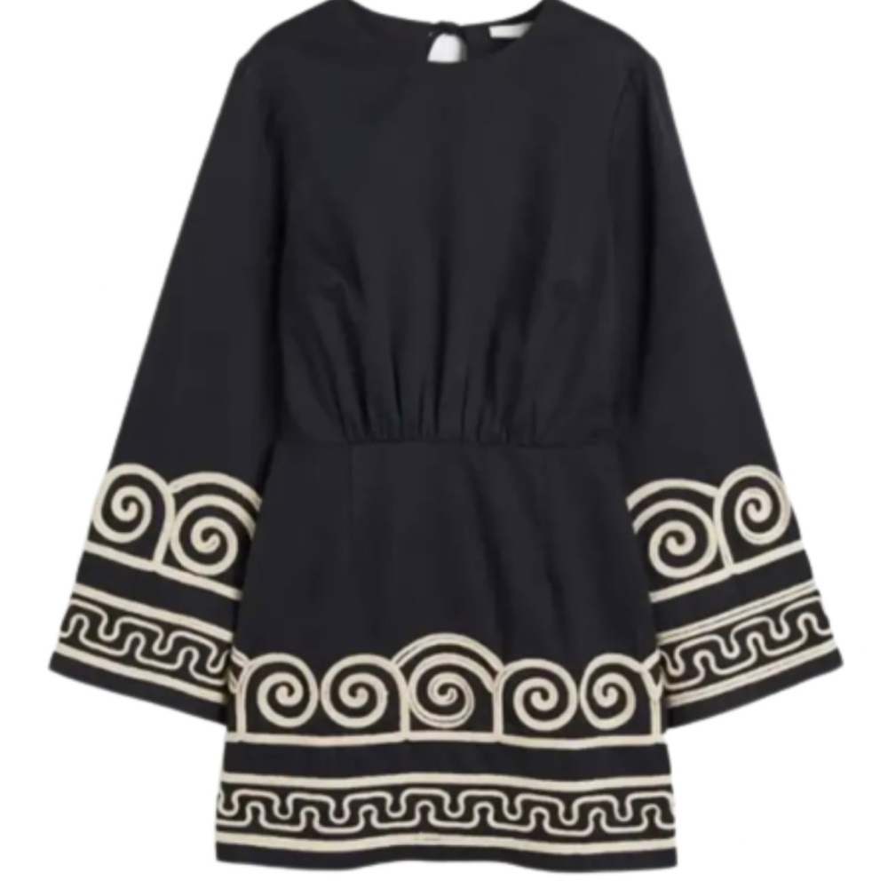Embroidered Black Mini Dress